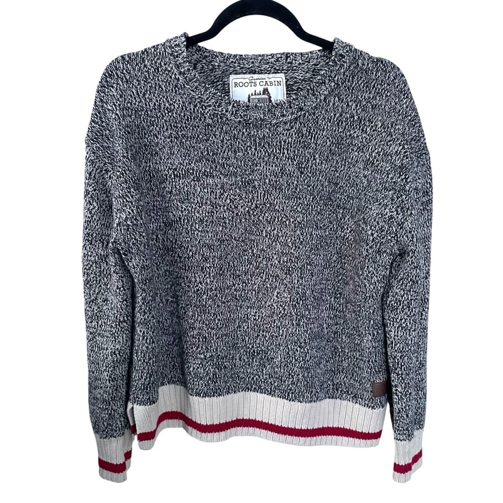 ROOTS Canada Cabin Sweater Crew Neck Long Sleeves Salt & Pepper M